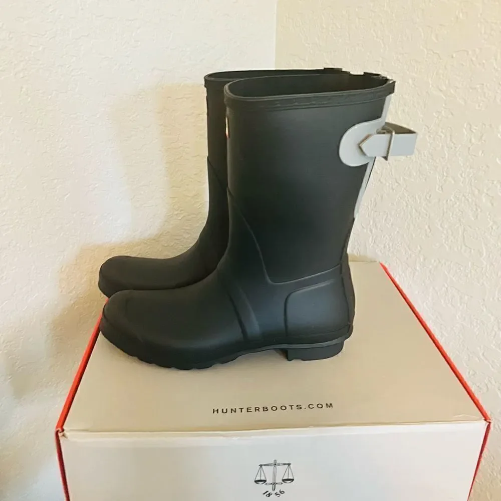 HUNTER Original Short‎ Back Adjustable Rain Boot, BLACK GRAY, Size 9, NWT
